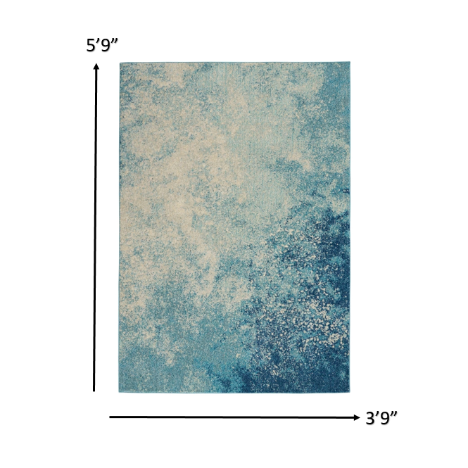 4’ x 6’ Light Blue and Ivory Abstract Sky Area Rug Navy/Light Blue. Picture 7
