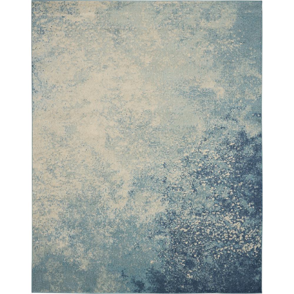7’ x 10’ Light Blue and Ivory Abstract Sky Area Rug Navy/Light Blue. Picture 1