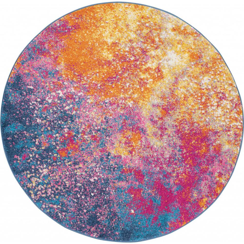 4’ Round Abstract Brights Sunburst Area Rug - 385378. Picture 1