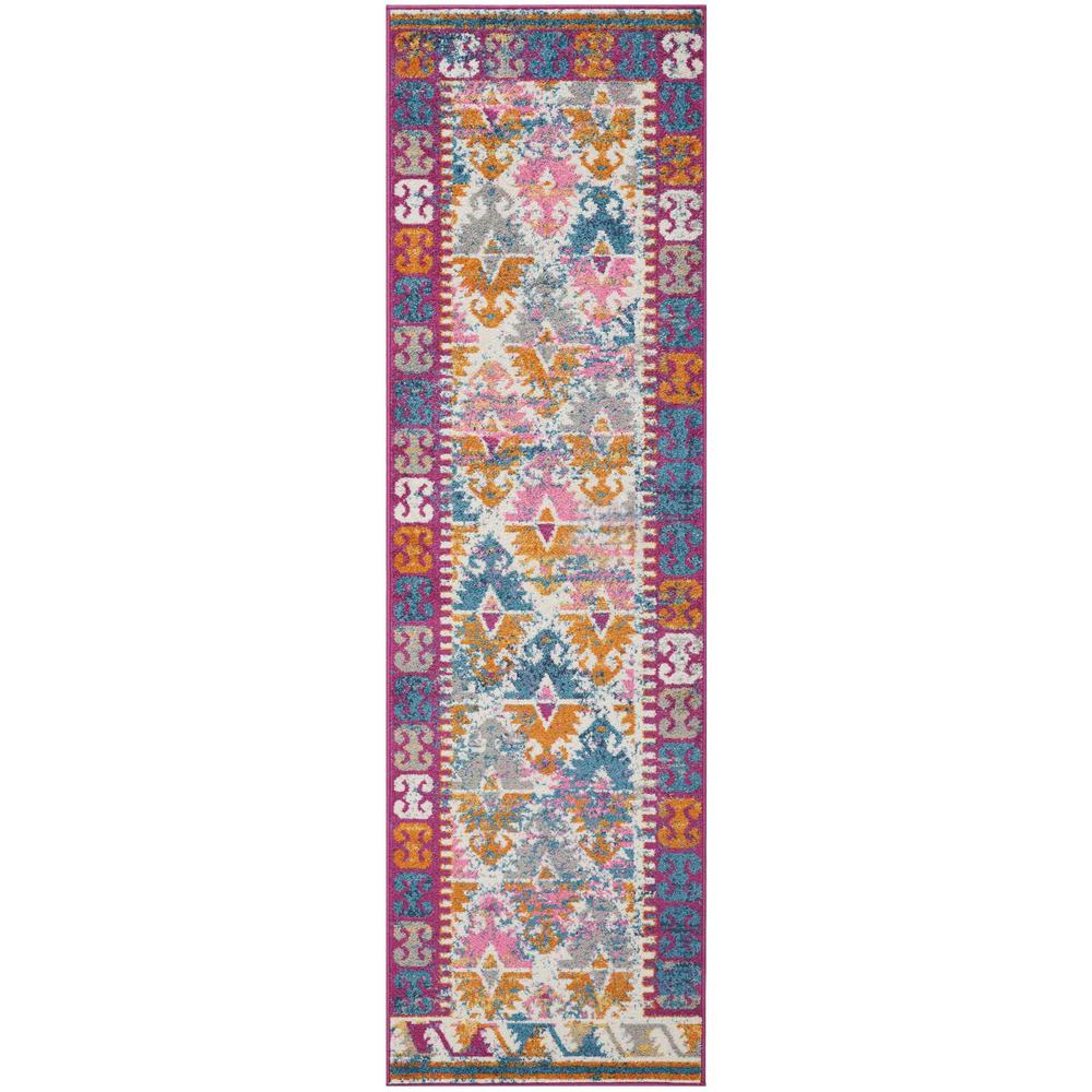 2’ x 8’ Ivory and Magenta Tribal Pattern Runner Rug Ivory. The main picture.