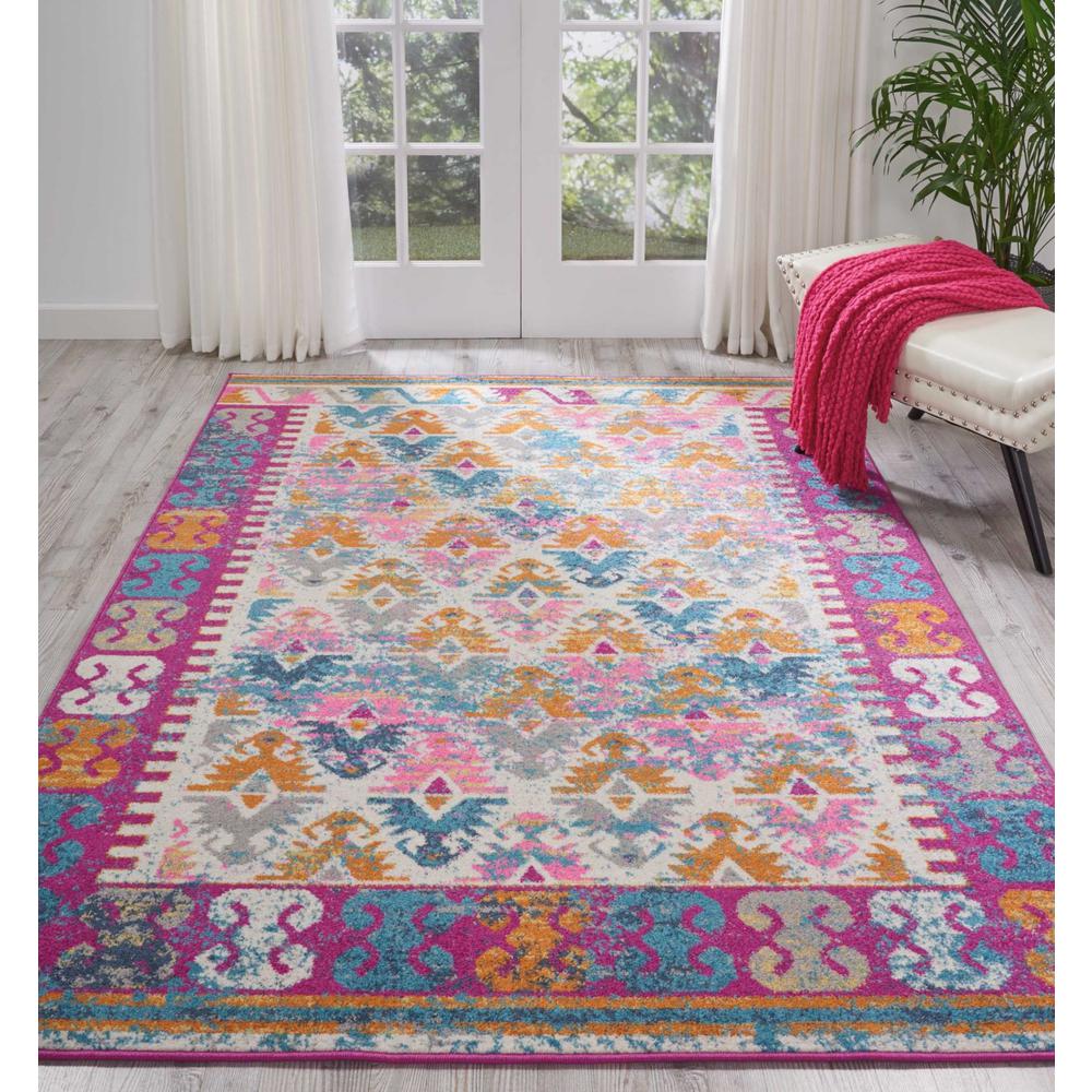 5’ x 7’ Ivory and Magenta Tribal Pattern Area Rug Ivory. Picture 4