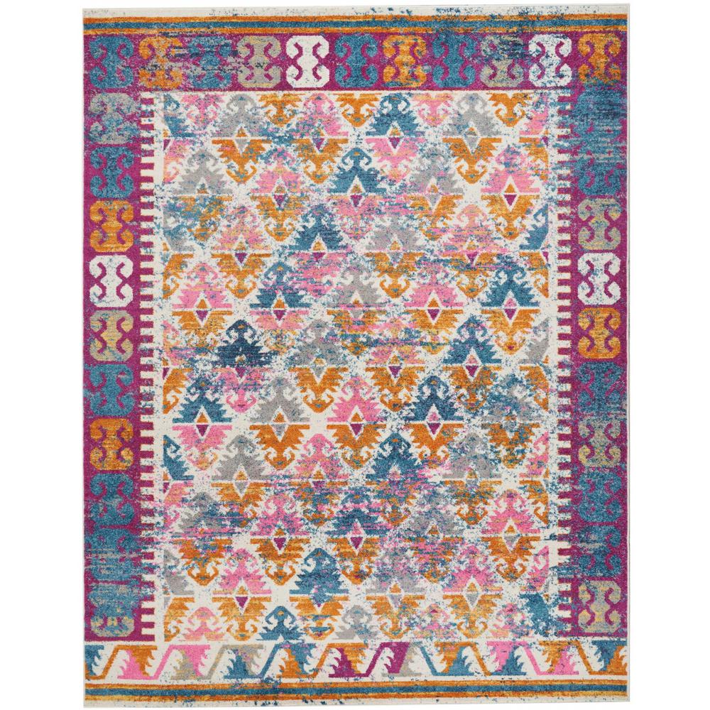 8’ x 10’ Ivory and Magenta Tribal Pattern Area Rug Ivory. Picture 1