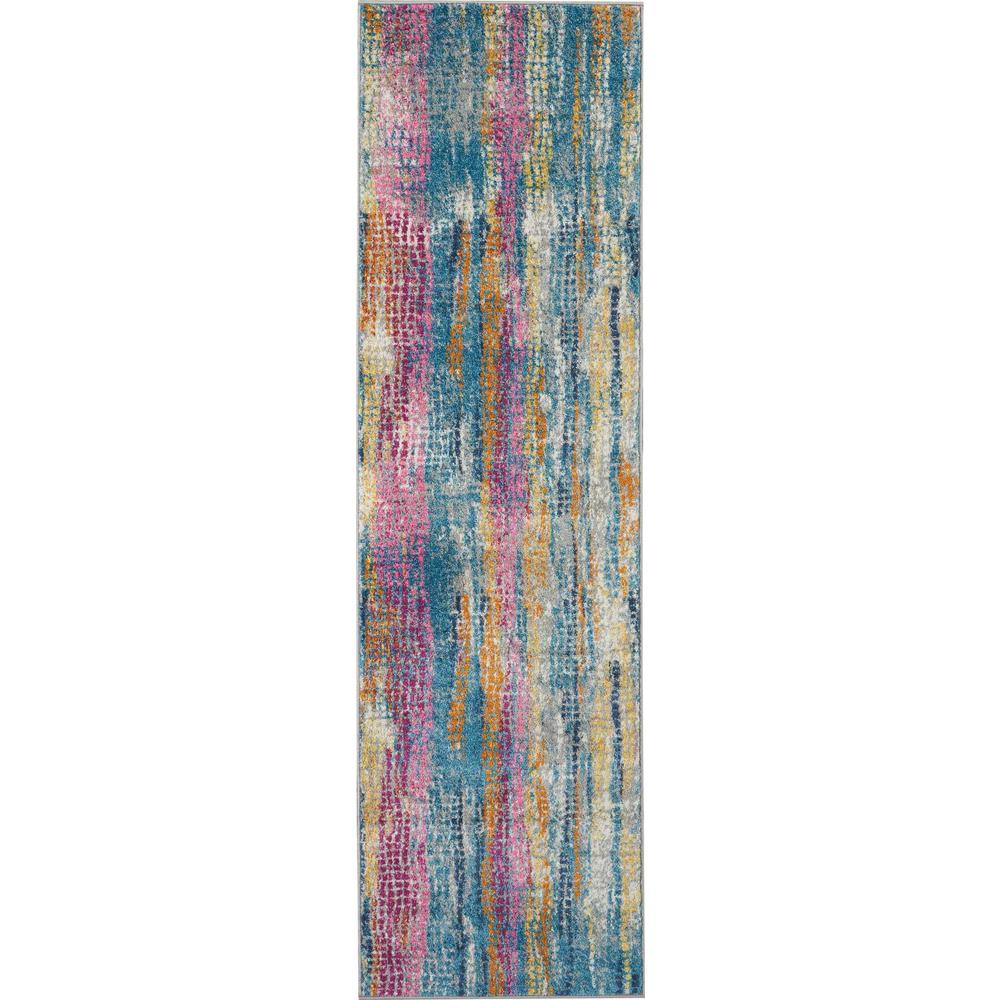 2’ x 8’ Gray Colorful Abstract Stripes Runner Rug Grey/Multicolor. Picture 1