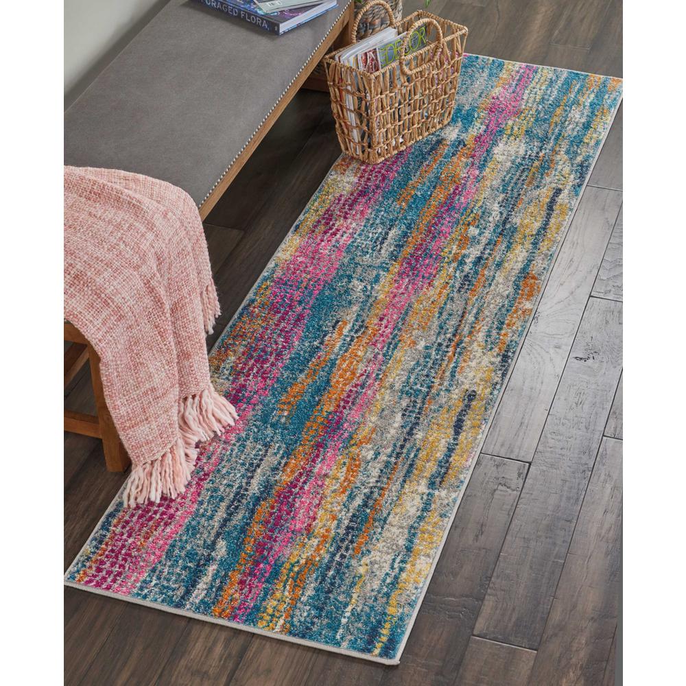 2’ x 8’ Gray Colorful Abstract Stripes Runner Rug Grey/Multicolor. Picture 4