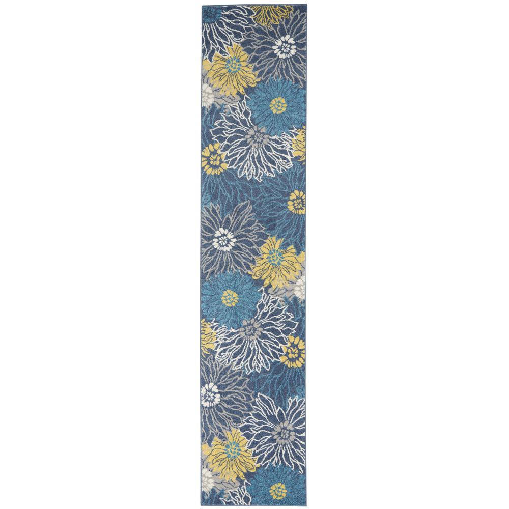2’ x 10’ Blue Tropical Flower Runner Rug Blue. Picture 1