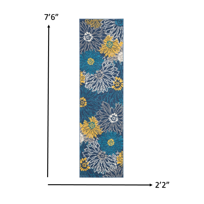 2’ x 8’ Blue Tropical Flower Runner Rug Blue. Picture 6