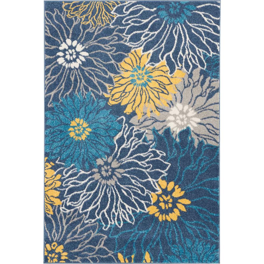4’ x 6’ Blue Tropical Flower Area Rug Blue. Picture 1