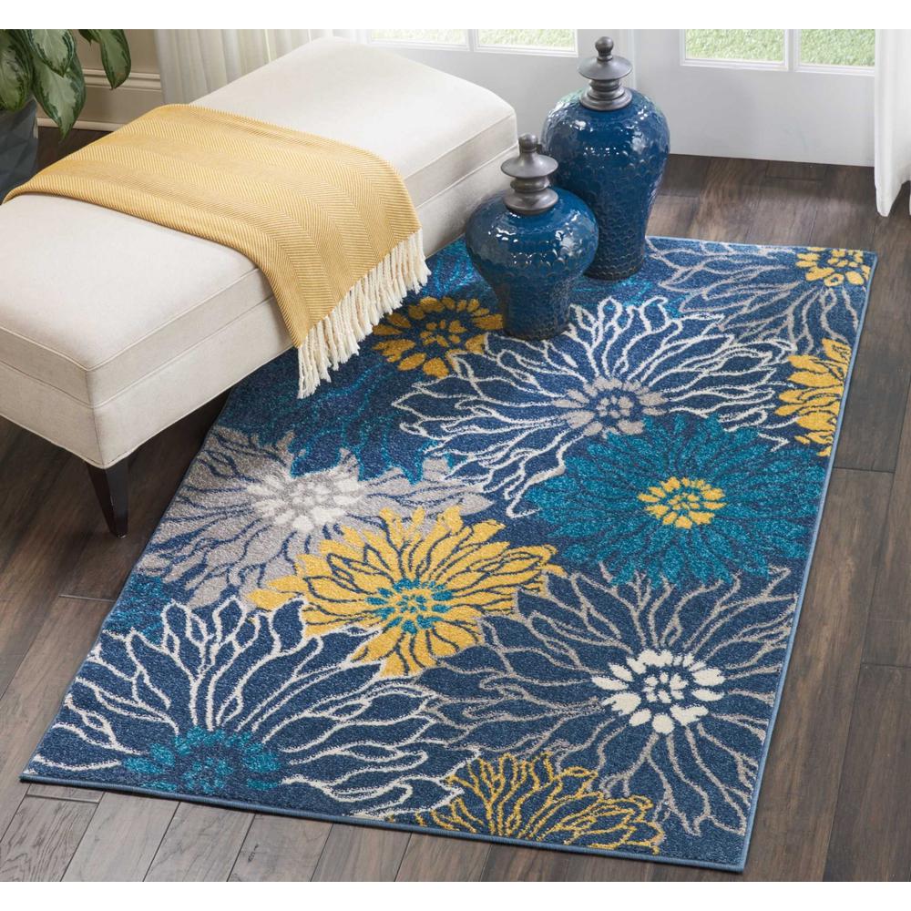 4’ x 6’ Blue Tropical Flower Area Rug Blue. Picture 4