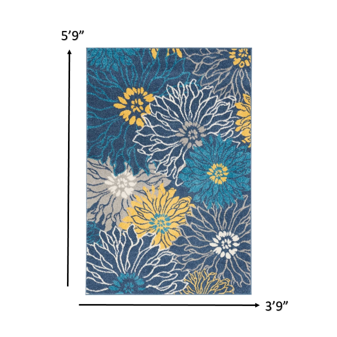 4’ x 6’ Blue Tropical Flower Area Rug Blue. Picture 7