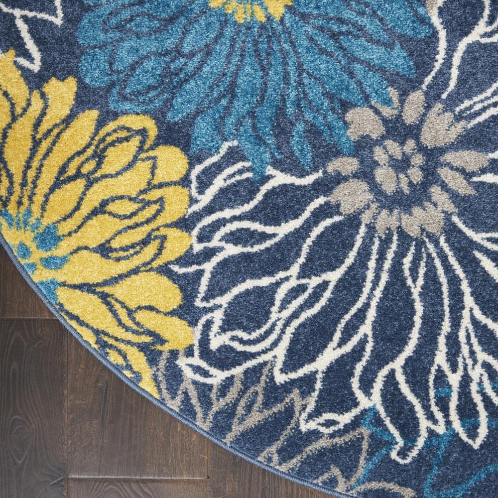 4’ Round Blue Tropical Flower Area Rug Blue. Picture 2