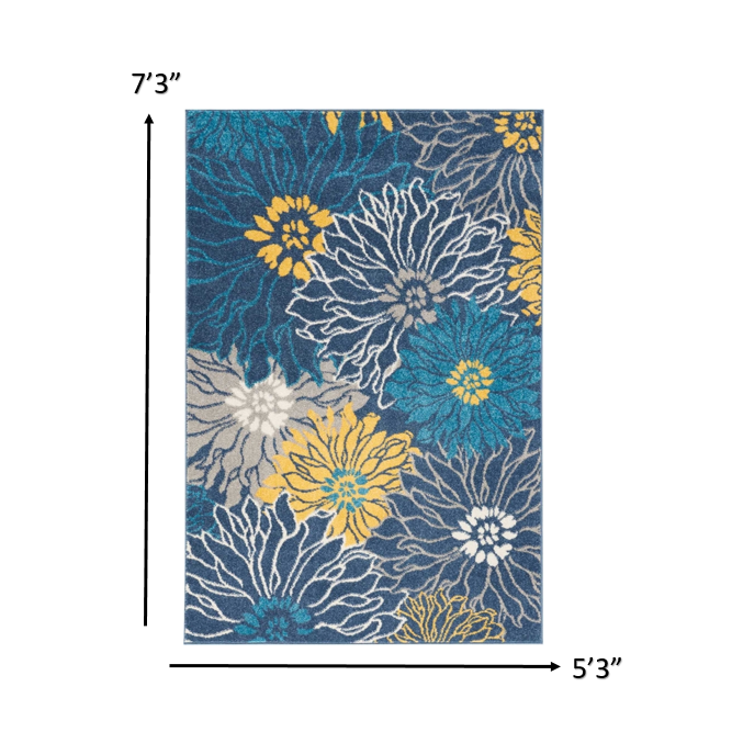 5’ x 7’ Blue Tropical Flower Area Rug Blue. Picture 7