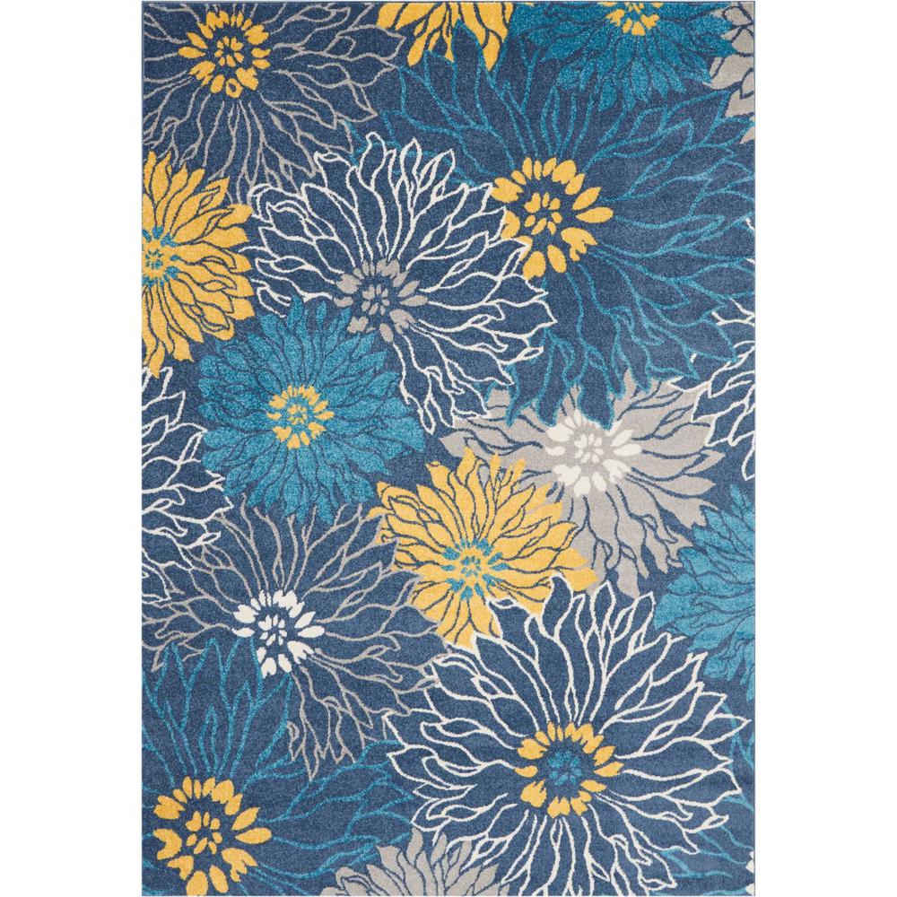 7’ x 10’ Blue Tropical Flower Area Rug Blue. Picture 1