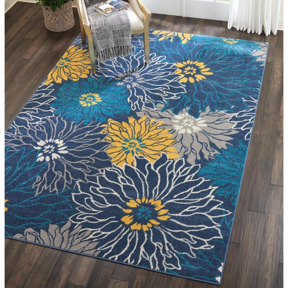 7’ x 10’ Blue Tropical Flower Area Rug Blue. Picture 5