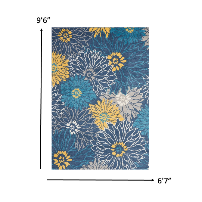 7’ x 10’ Blue Tropical Flower Area Rug Blue. Picture 7