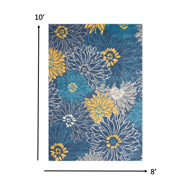 8’ x 10’ Blue Tropical Flower Area Rug Blue. Picture 6