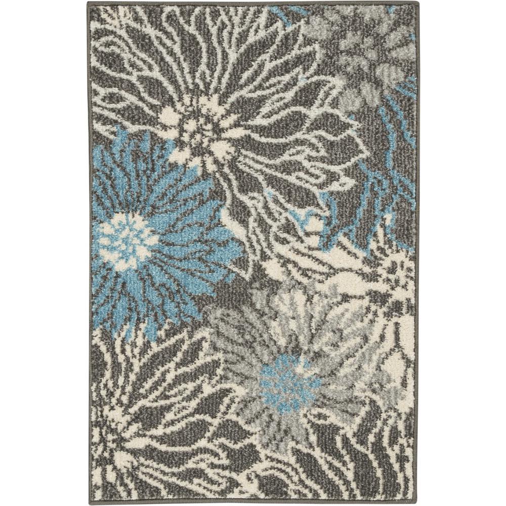 2’ x 3’ Charcoal and Blue Big Flower Scatter Rug - 385408. Picture 1
