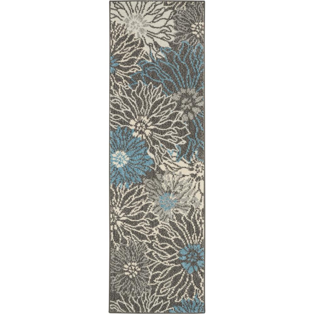 2’ x 6’ Charcoal and Blue Big Flower Runner Rug - 385409. Picture 1