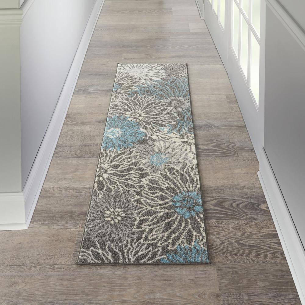 2’ x 6’ Charcoal and Blue Big Flower Runner Rug - 385409. Picture 4