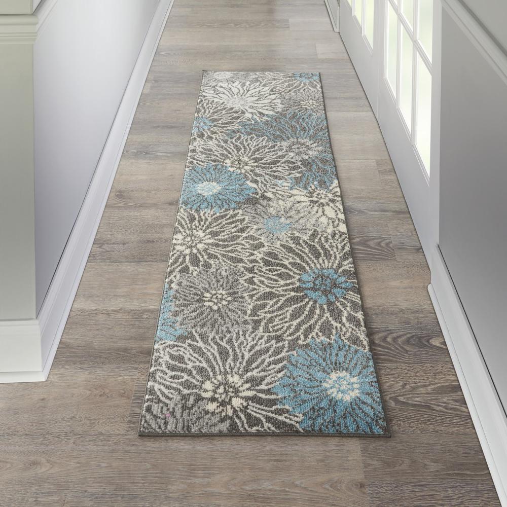 2’ x 8’ Charcoal and Blue Big Flower Runner Rug - 385411. Picture 4