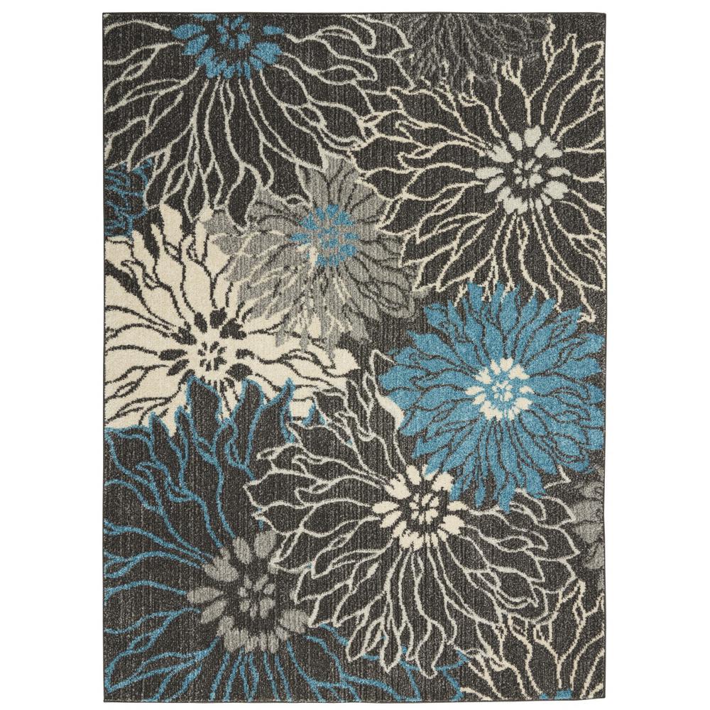 4’ x 6’ Charcoal and Blue Big Flower Area Rug - 385412. Picture 1