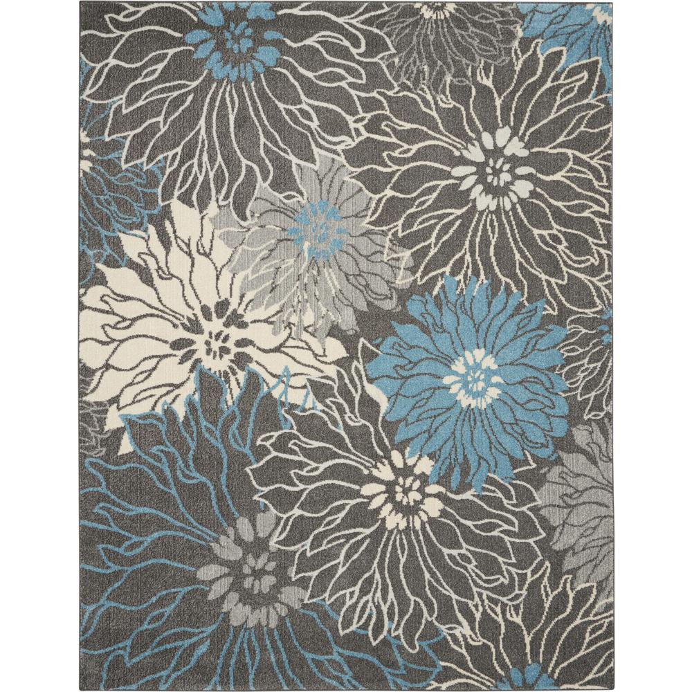 7’ x 10’ Charcoal and Blue Big Flower Area Rug - 385416. Picture 1