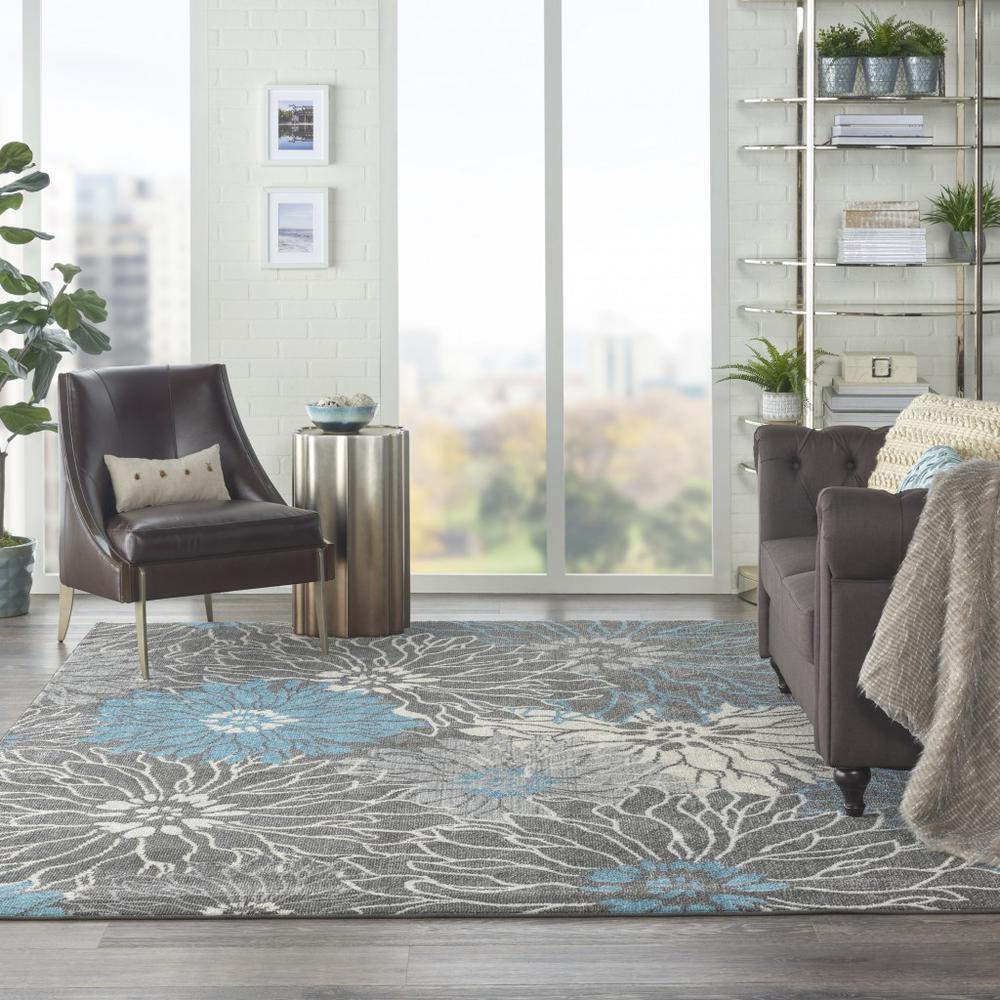 7’ x 10’ Charcoal and Blue Big Flower Area Rug - 385416. Picture 4