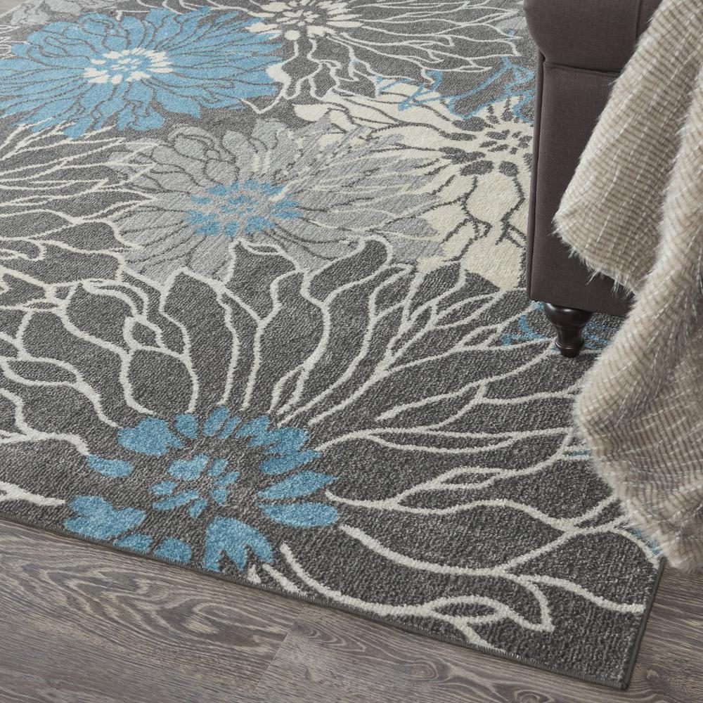 7’ x 10’ Charcoal and Blue Big Flower Area Rug - 385416. Picture 5