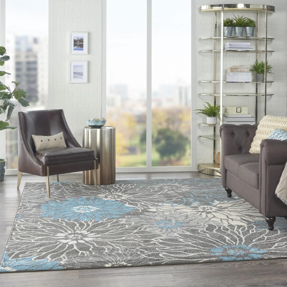 7’ x 10’ Charcoal and Blue Big Flower Area Rug - 385416. Picture 6