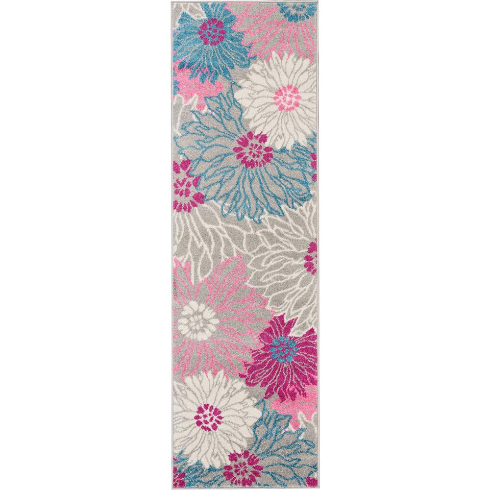 2’ x 6’ Gray and Pink Tropical Flower Runner Rug Grey. Picture 1