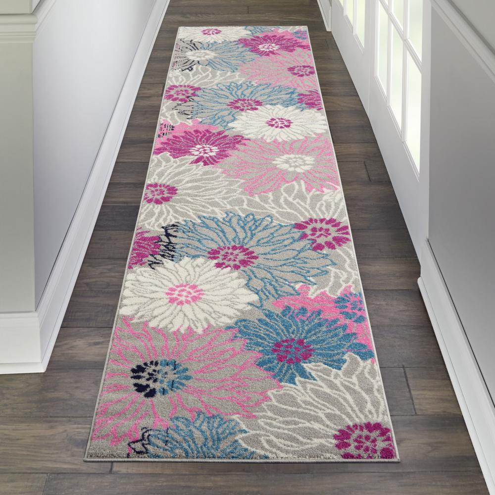 2’ x 10’ Gray and Pink Tropical Flower Runner Rug Grey. Picture 4