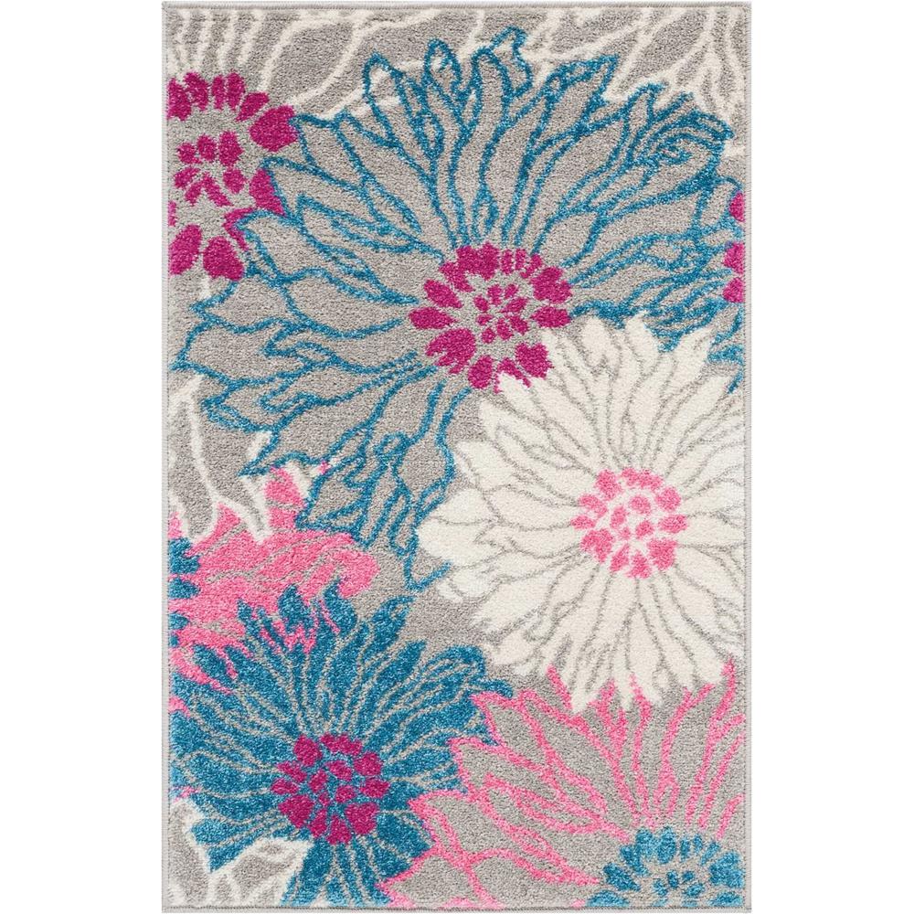 2’ x 3’ Gray and Pink Tropical Flower Scatter Rug Grey. Picture 1