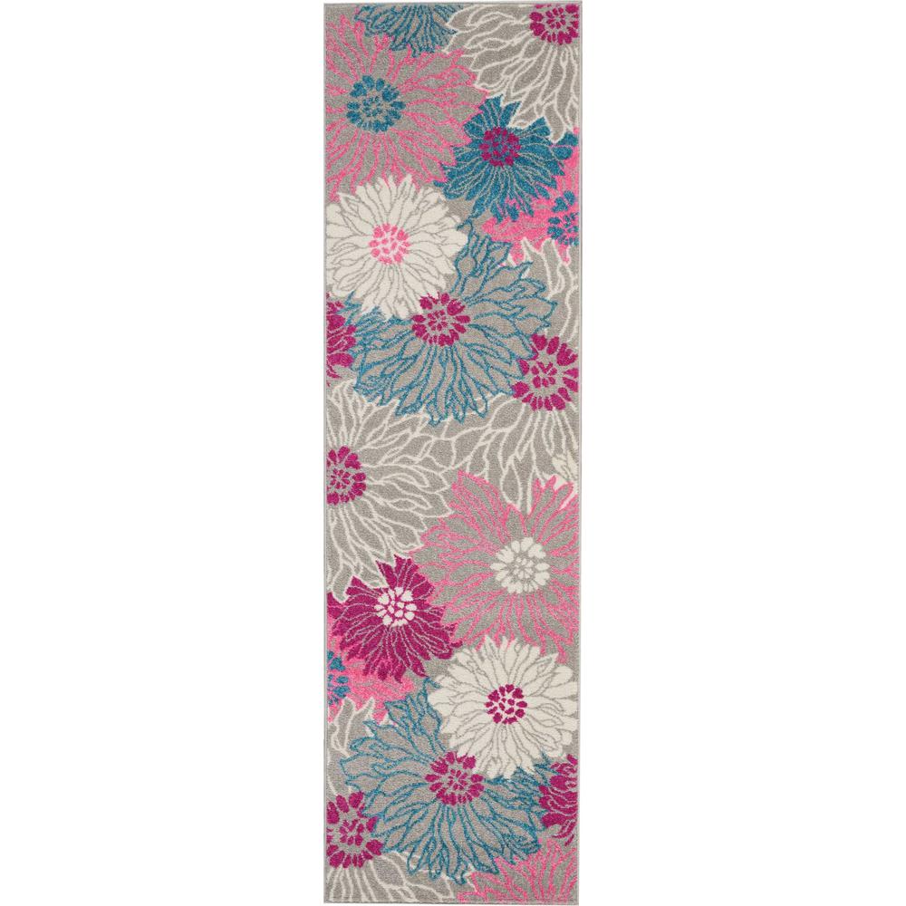 2’ x 8’ Gray and Pink Tropical Flower Runner Rug Grey. Picture 1