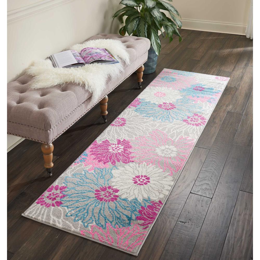 2’ x 8’ Gray and Pink Tropical Flower Runner Rug Grey. Picture 4