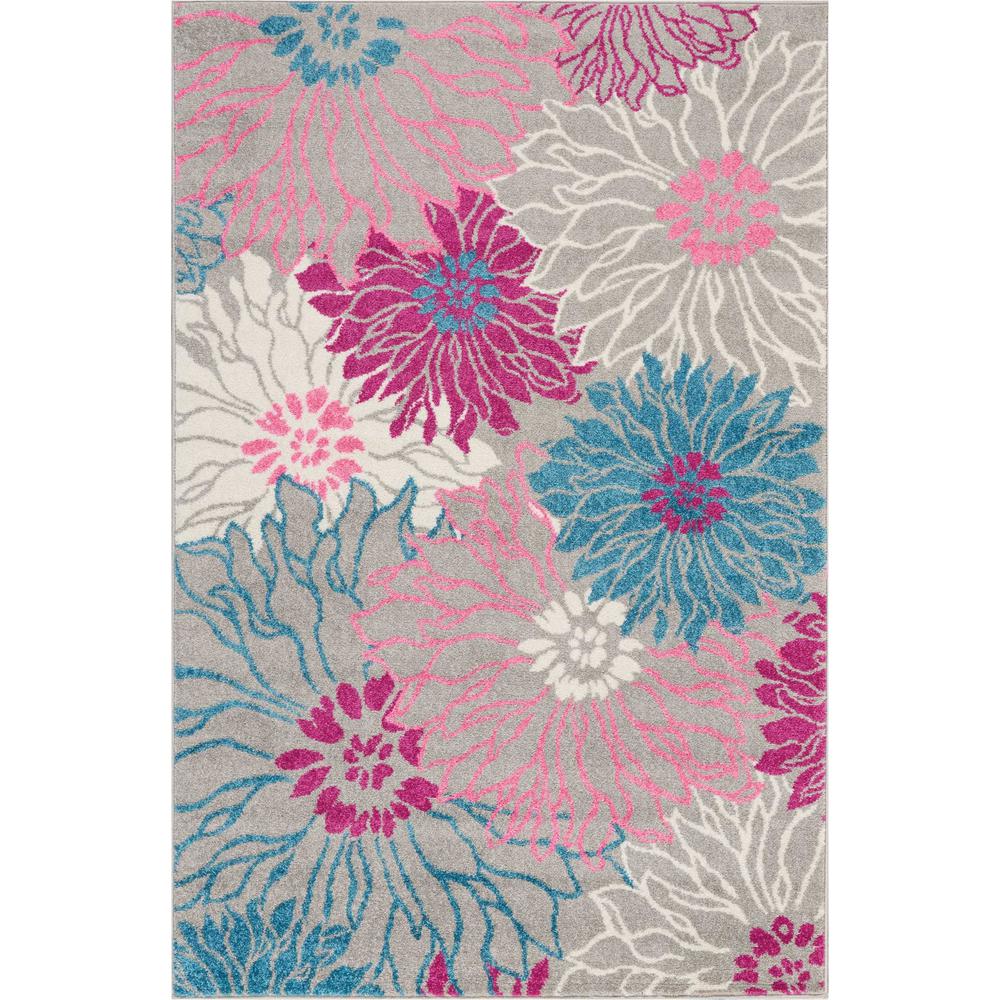 4’ x 6’ Gray and Pink Tropical Flower Area Rug Grey. Picture 1