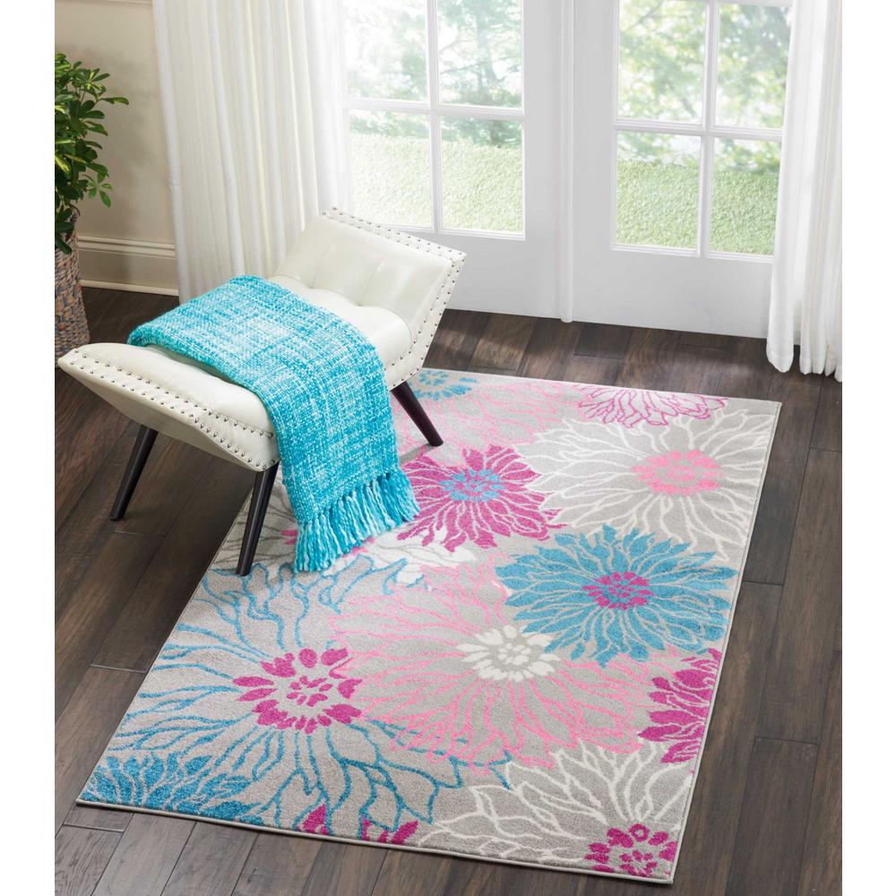 4’ x 6’ Gray and Pink Tropical Flower Area Rug Grey. Picture 4