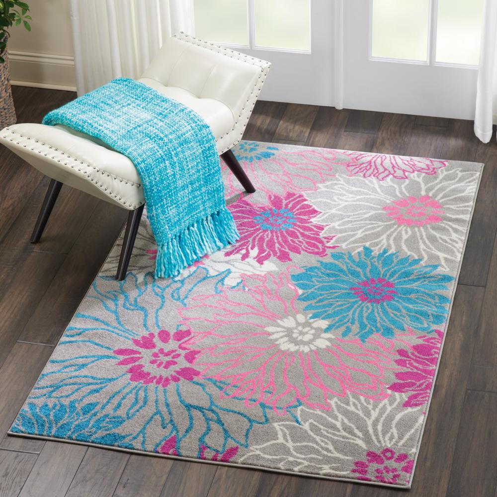 4’ x 6’ Gray and Pink Tropical Flower Area Rug Grey. Picture 5