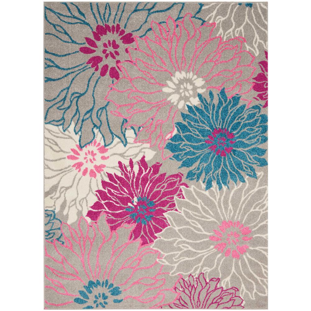 5’ x 7’ Gray and Pink Tropical Flower Area Rug Grey. Picture 1