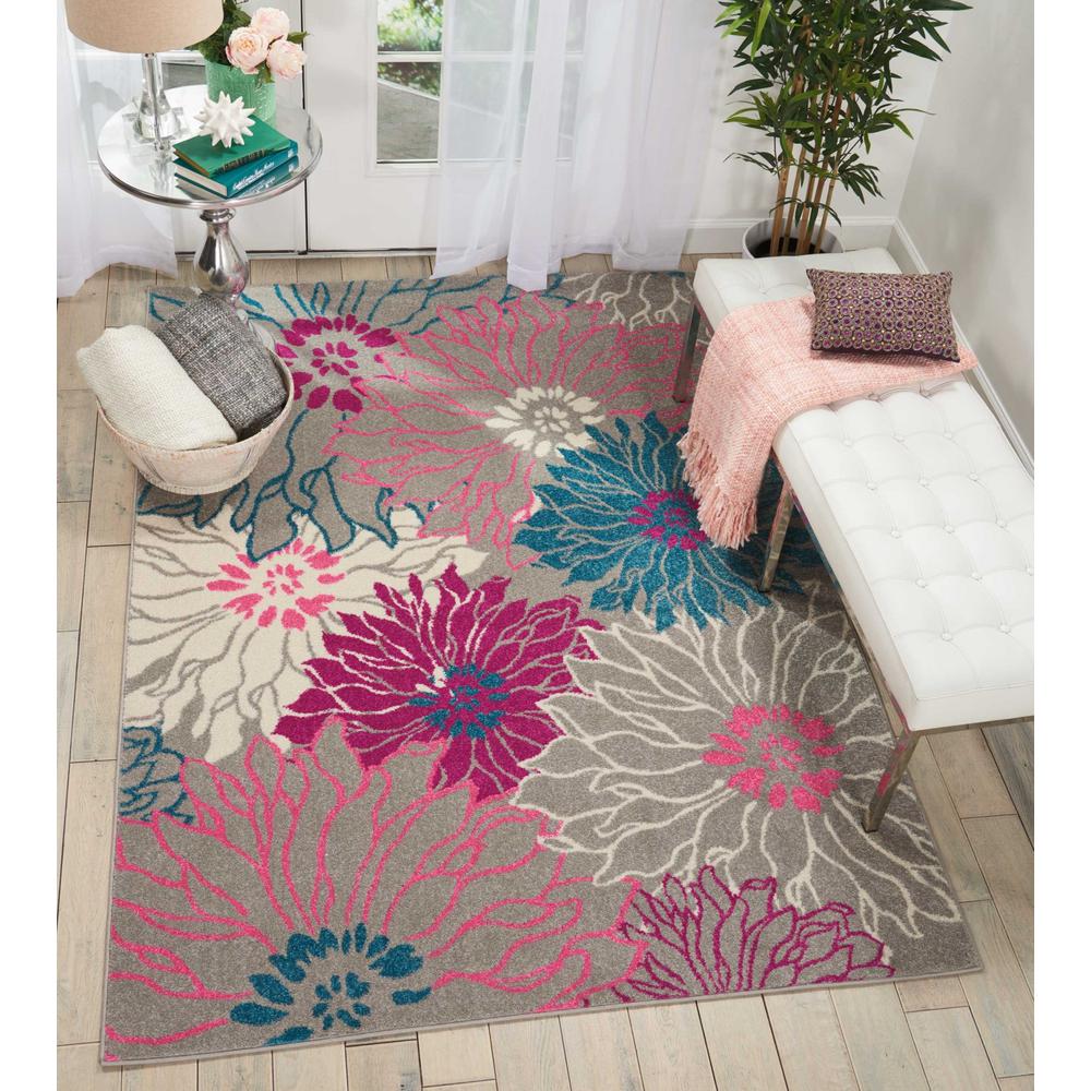 5’ x 7’ Gray and Pink Tropical Flower Area Rug Grey. Picture 4
