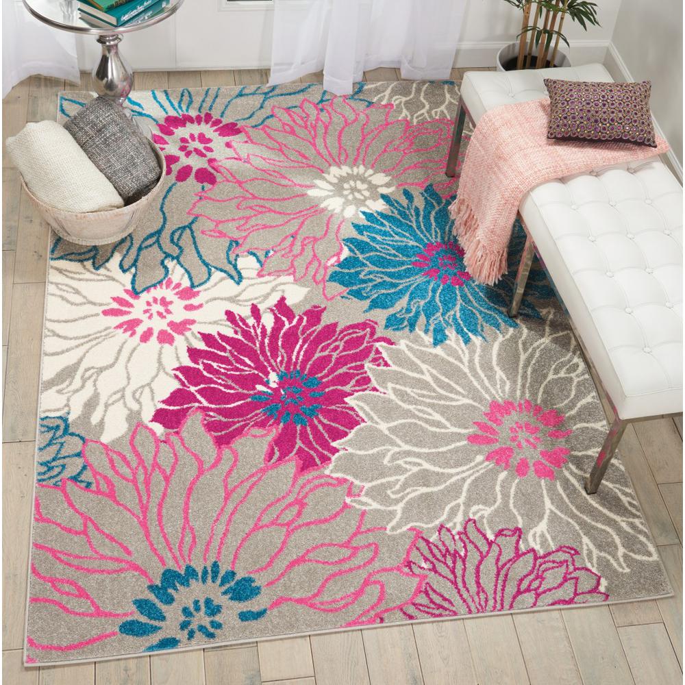 5’ x 7’ Gray and Pink Tropical Flower Area Rug Grey. Picture 5