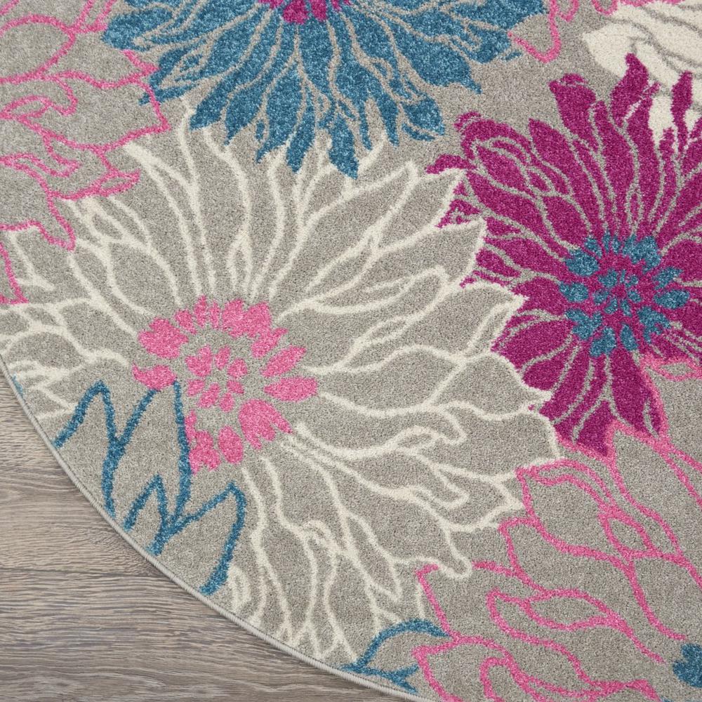 5’ Round Gray and Pink Tropical Flower Area Rug Grey. Picture 2