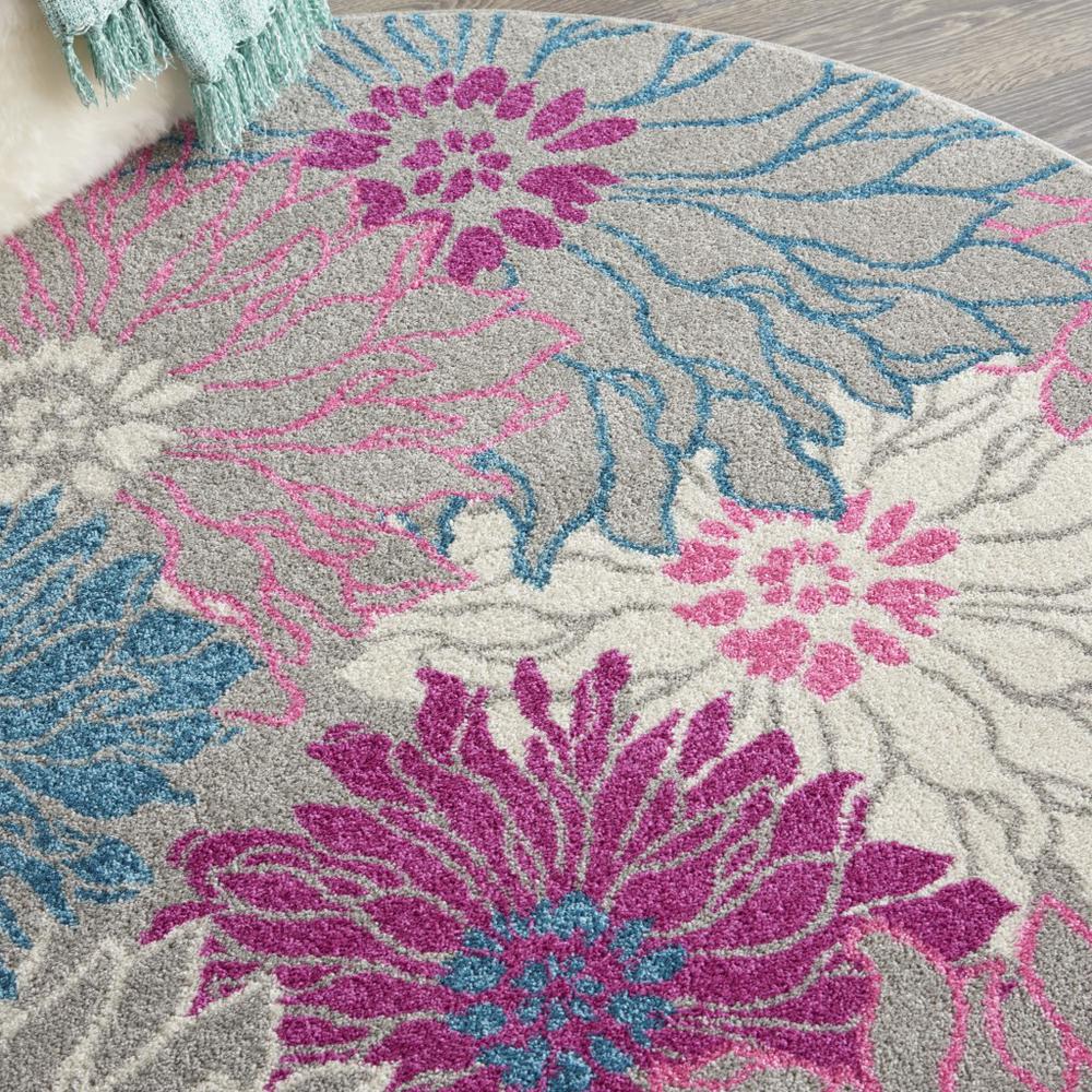 5’ Round Gray and Pink Tropical Flower Area Rug Grey. Picture 5
