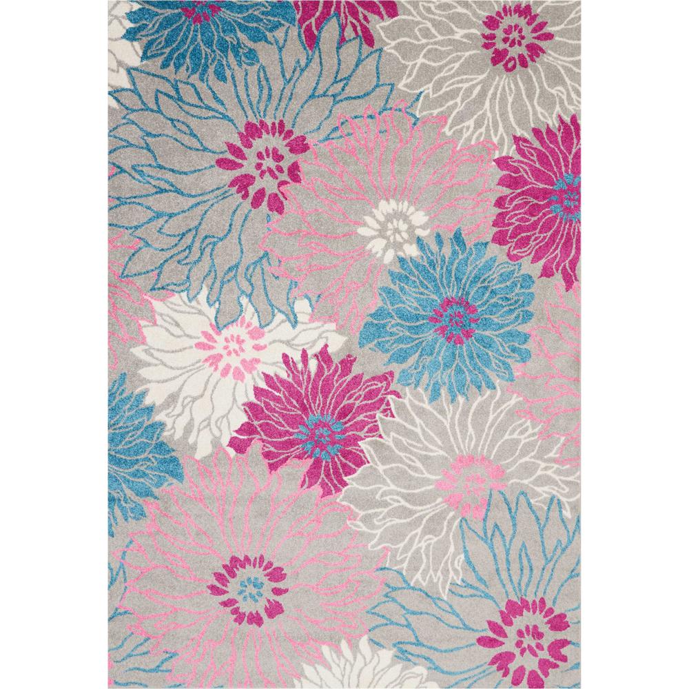 7’ x 10’ Gray and Pink Tropical Flower Area Rug Grey. Picture 1