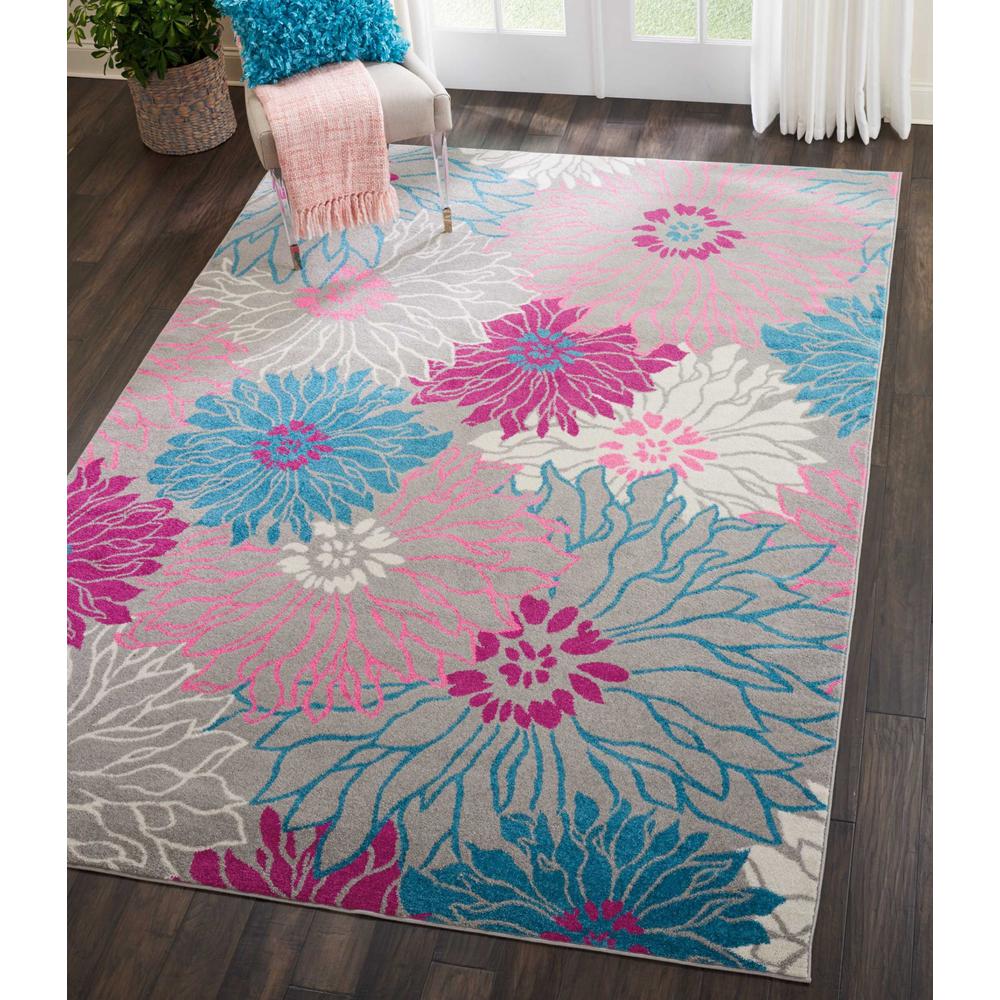 7’ x 10’ Gray and Pink Tropical Flower Area Rug Grey. Picture 4