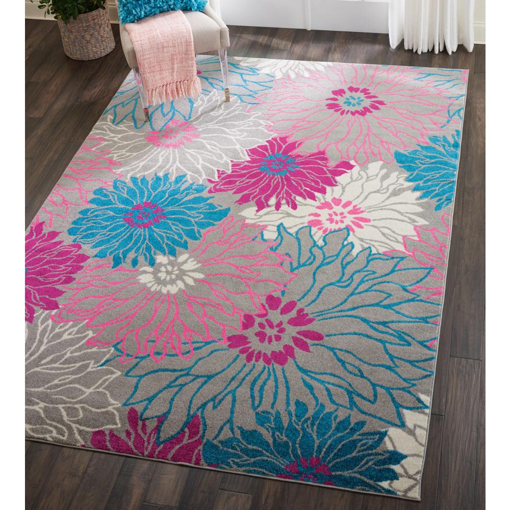 7’ x 10’ Gray and Pink Tropical Flower Area Rug Grey. Picture 5