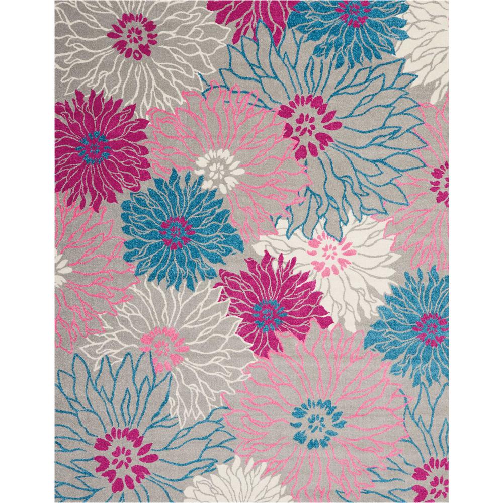 8’ x 10’ Gray and Pink Tropical Flower Area Rug Grey. Picture 1