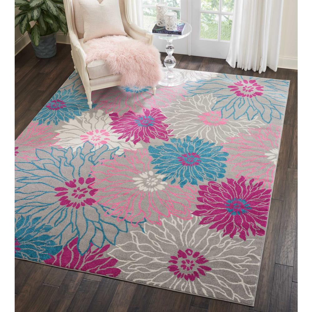8’ x 10’ Gray and Pink Tropical Flower Area Rug Grey. Picture 4