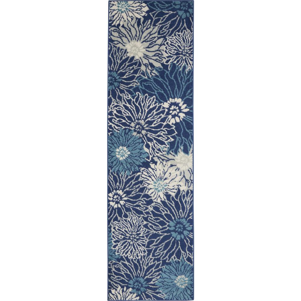 2’ x 8’ Navy and Ivory Floral Runner Rug - 385432. Picture 1