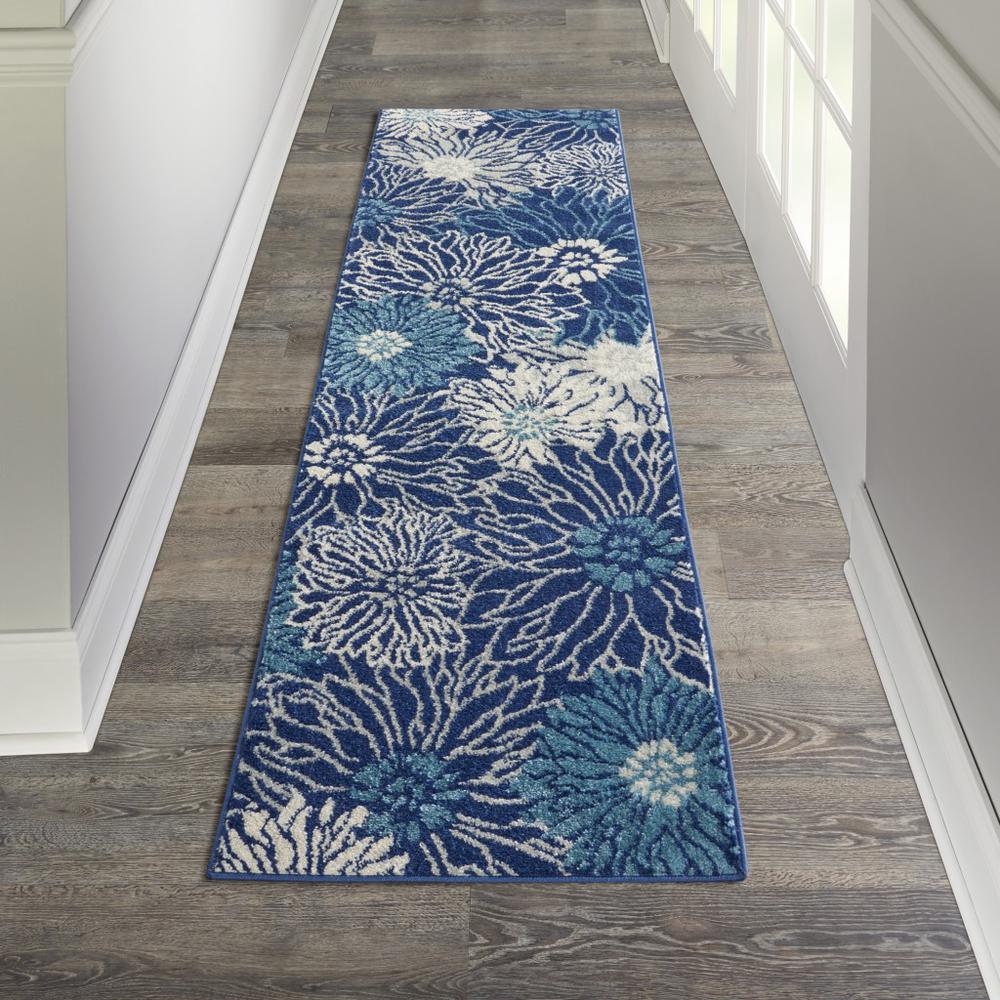 2’ x 8’ Navy and Ivory Floral Runner Rug - 385432. Picture 4
