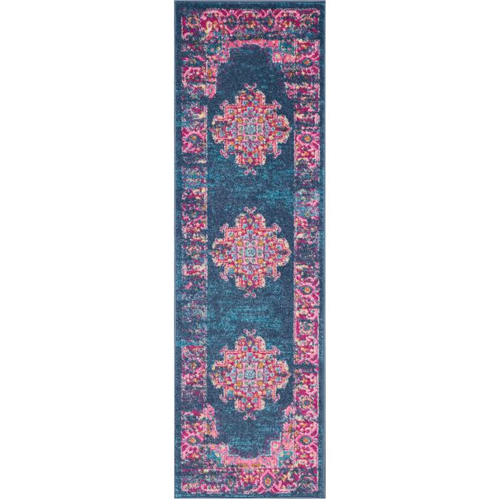2’ x 6’ Blue and Pink Medallion Runner Rug Blue. Picture 4