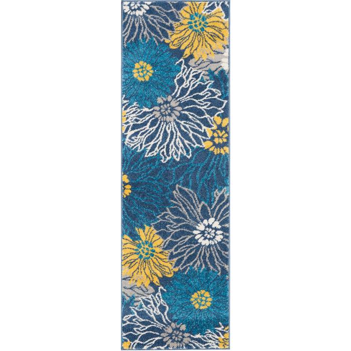 2’ x 6’ Blue Tropical Flower Runner Rug Blue. Picture 4